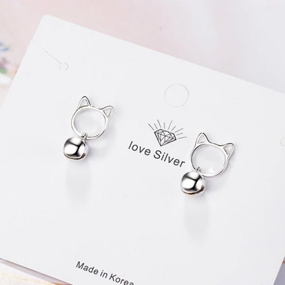NEW 925 Sterling Silver Cat Bell Earrings - Picture 5 of 6